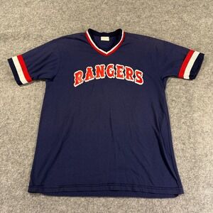 Vintage Texas Rangers Shirt Mens Large Blue Red Baseball Jersey USA 80s